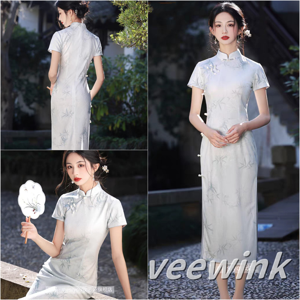 Veewink เดรสกี่เพ้า ดีไซน์หรูหรา สีฟ้าอ่อน กระโปรงยาวสไตล์เจียงหนาน สำหรับสาวๆ ใส่ได้ทุกวัน ใหม่ล่าสุด