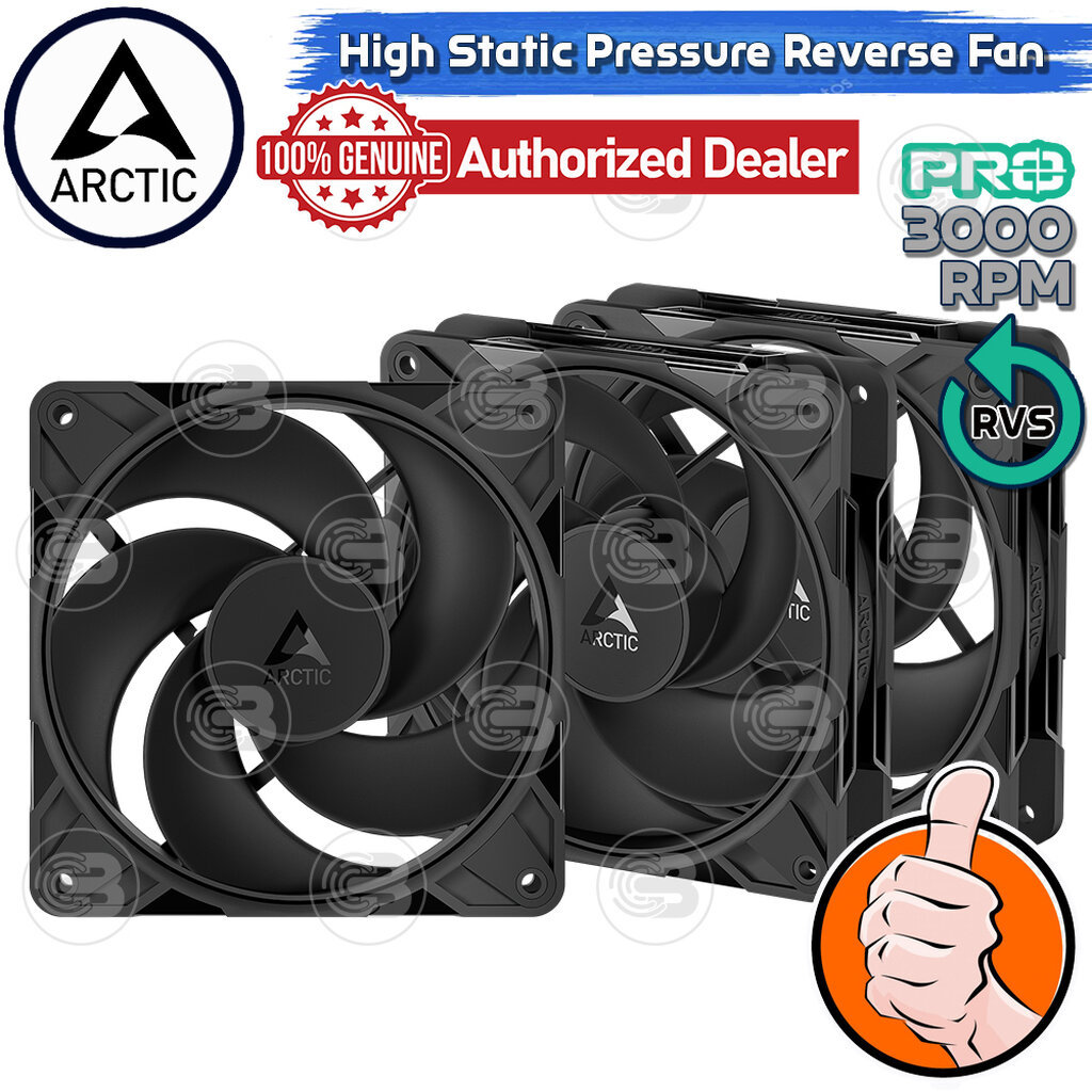 [CoolBlasterThai] ARCTIC P12 PRO REVERSE PST BLACK (size 120 mm.) X3 Value Pack PC Fan Case ประกัน 6