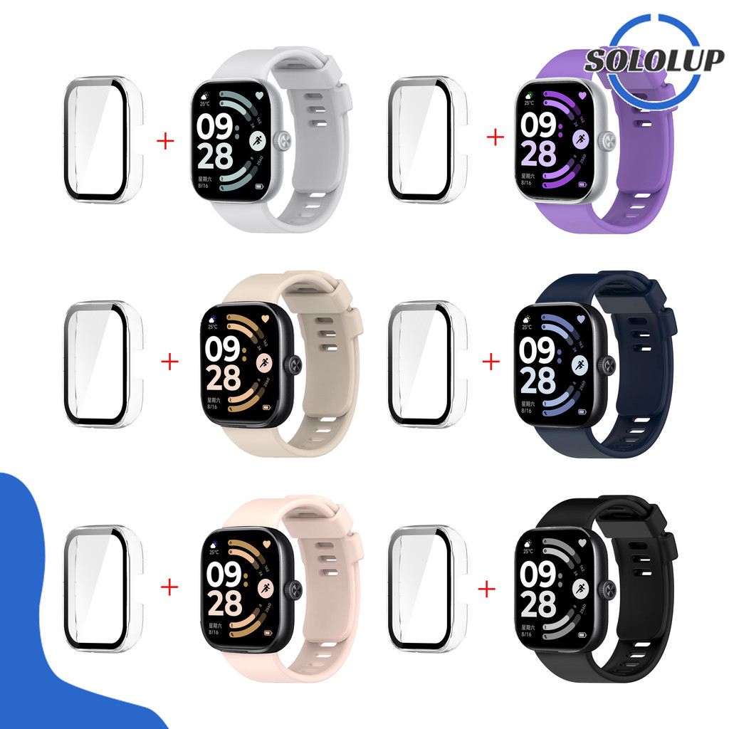 ปกป้องกระจกนิรภัย สายซิลิโคนอ่อนสำหรับกีฬา ฝาครอบแข็งวัสดุ PC for Xiaomi Redmi Watch 6 5 4 for Redmi Watch 6 5 4