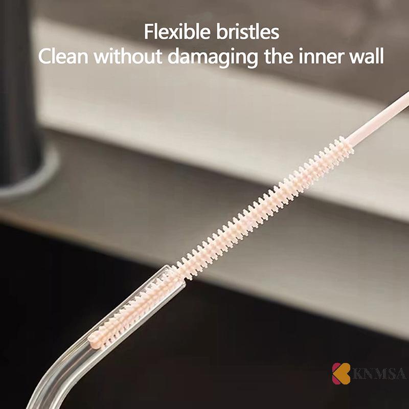 KNMSA] 1PC Nylon แต่งหน้าแปรงทําความสะอาดเด็กสแตนเลสด้ามยาวแปรงทําความสะอาดหลอดผมนุ่มเกลียวเครื่องมื