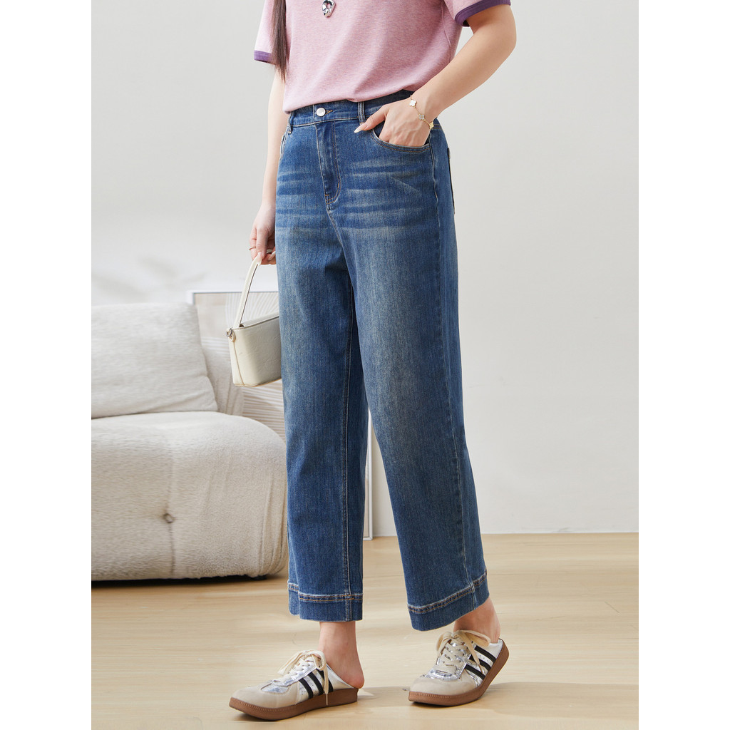 กางเกงขากว้างย้อนยุค สไตล์ตรงข้อเท้า EXK5223