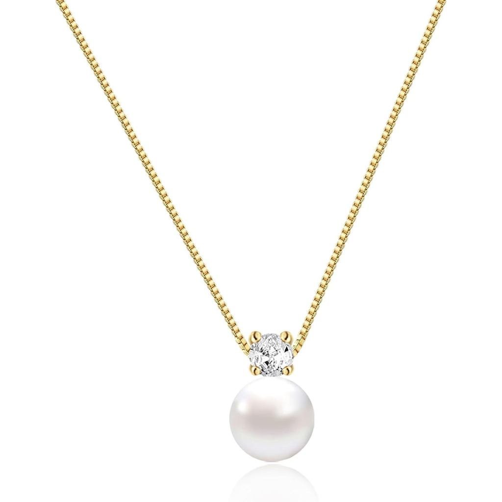 สร้อยคอมุกสําหรับผู้หญิง,สร้อยคอทอง Dainty 14K Gold Plated Charm CZ Pearl จี้สร้อยคอ Simple Gold Pea