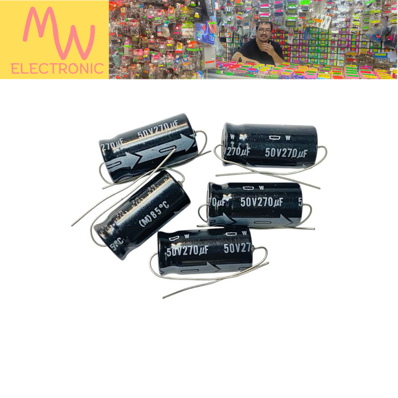 C 270 uF/ 50VDC 85c (ราคา 1 ชิ้น)ตัวเก็บประจุ หางหนูมีขั้ว ขนาด 13x21mm มีพร้อมส่งในไทย