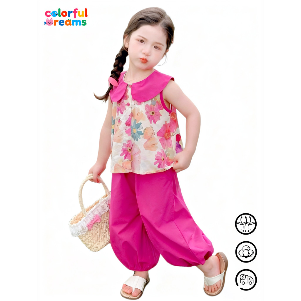 ฤดูร้อนใหม่สีชมพูเด็กสาวชุดสองชิ้น ชุดแขนสั้นเด็กผู้หญิงสไตล์เกาหลี เสื้อผ้าเด็กแฟชั่นและหวาน 💋DA-Z💋