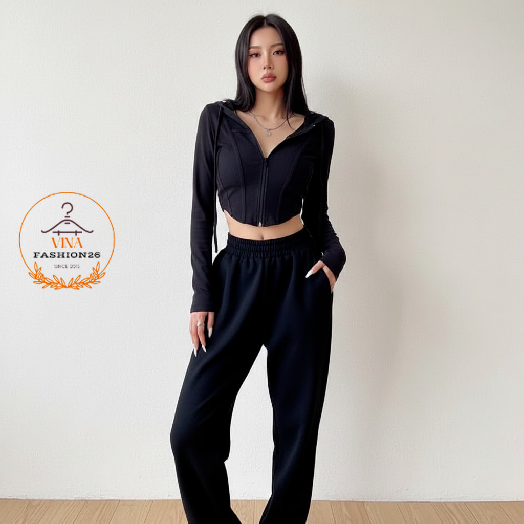 LONG SLEEVE REINA HOODIE CROP TOP ZIPPER / ZIPPER JACKET