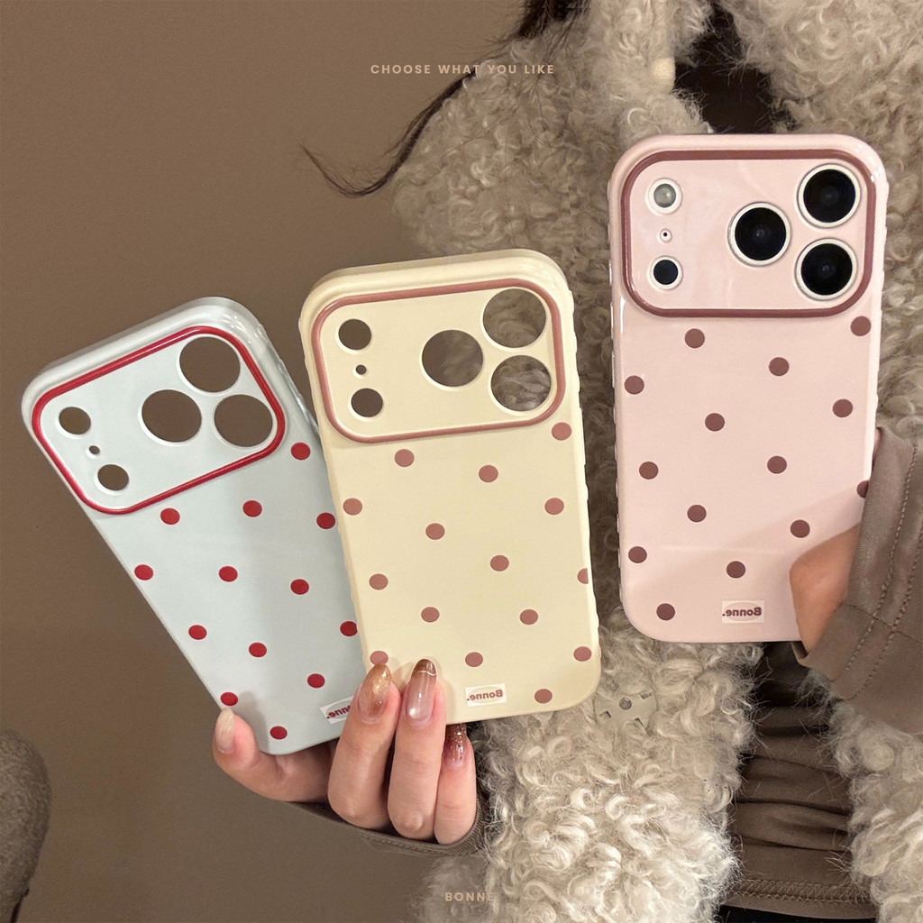 Ins Minimalist Contrast สี Full-Screen Polka Dot ป้องกันเคสโทรศัพท์เหมาะสําหรับ TPU สําหรับ iPhone12 13 14 15 16 17Pro Max สินค้า