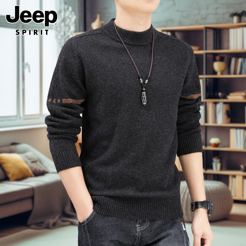 JEEP SPIRIT เสื้อกันหนาวผู้ชาย 2026 ฤดูใบไม้ร่วงฤดูหนาวเสื้อกันหนาวขนสัตว์บริสุทธิ์ครึ่งคอเต่าเสื้อก