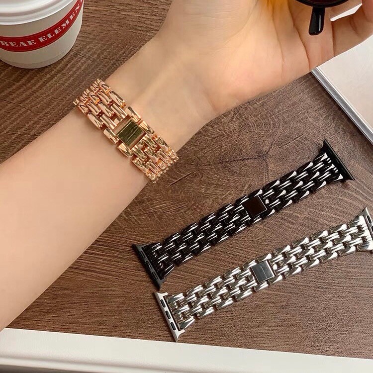 ZMZ new สายเหล็ก5แถวแบบเงา สายเหล็กสไตล์ใหม่ สำหรับ Smart Watch s 38/40/41/(S10)42mm 42/44/45/46/49m