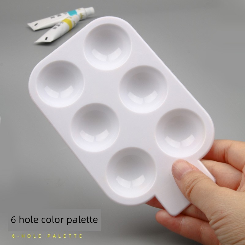 Wei Zhuang จานวาดภาพศิลปะสี่เหลี่ยมพลาสติก 6 หลุมสีขาวหนาอุปกรณ์เรียบง่ายสําหรับเด็ก artcjd058.th202