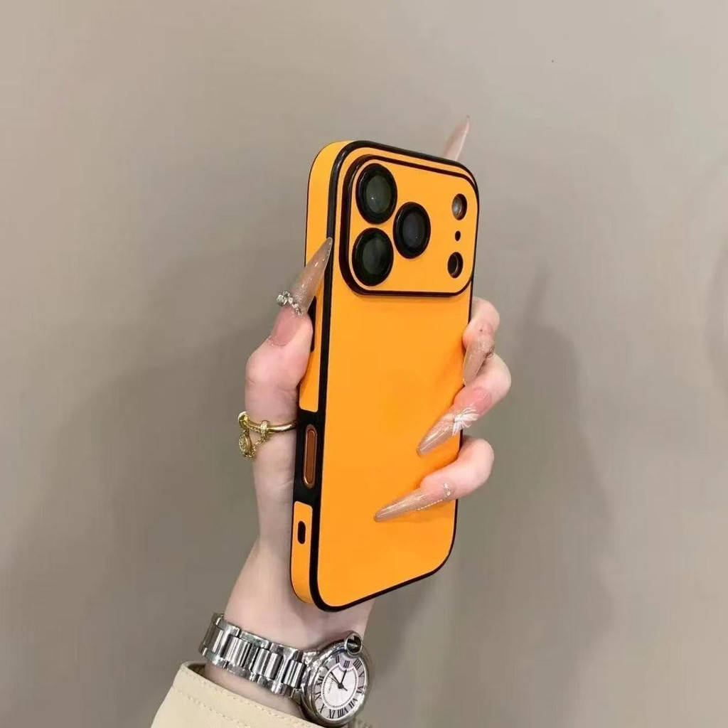 High-Endหนังโลโก้เลนส์ฟิล์มรวมทุกอย่างSoft Shell Shock-ResistantเหมาะสําหรับiPhone 11 12 13 14 15 16 17 Promaxเคสโทรศัพท์อินเทรนด์Insสีทึบเกาหลี