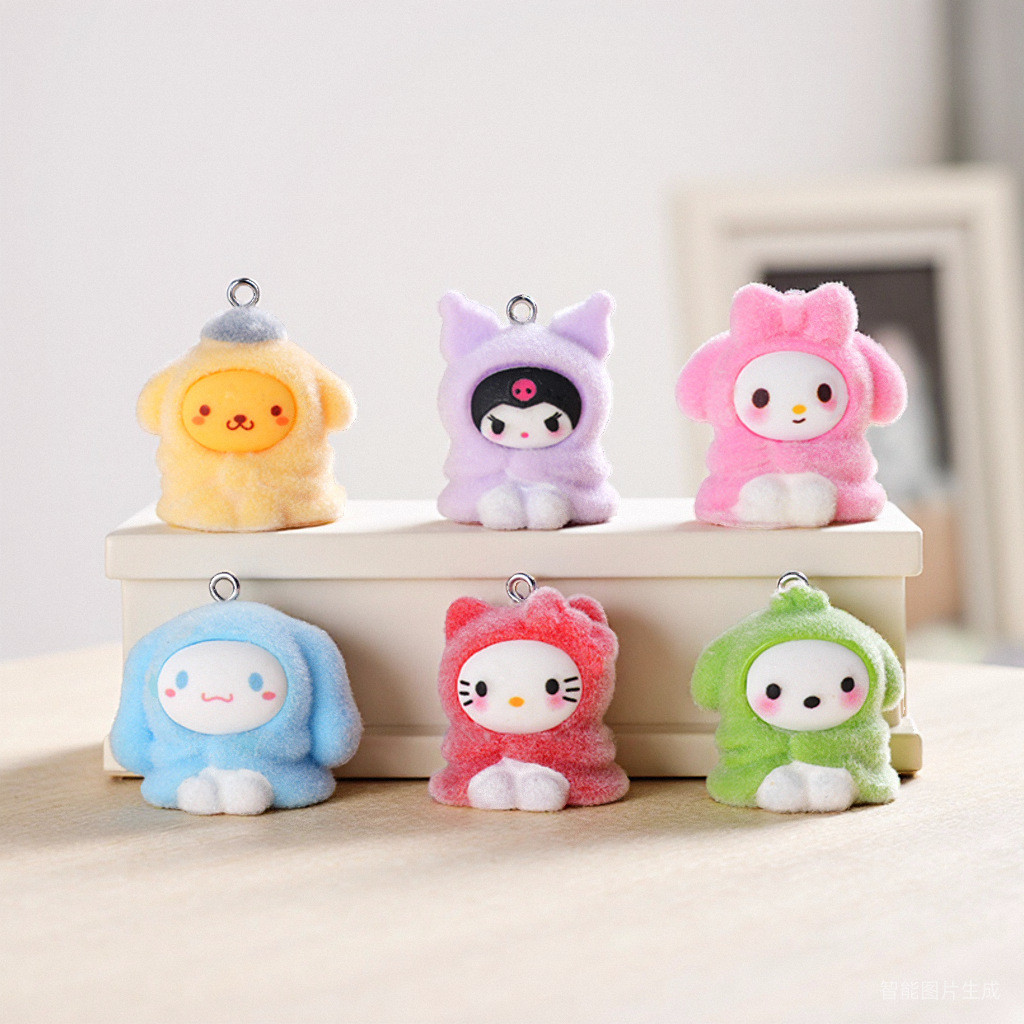 6 ชิ้นกํามะหยี่ San Rio พร้อมตะขอเรซิ่น Charms สําหรับ DIY (15-14)