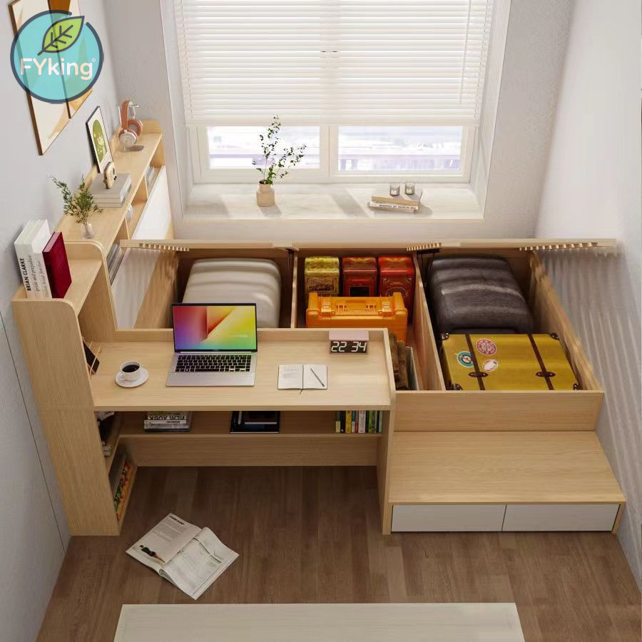 เตียงนอน กรอบเตียง กรอบเตียง Tatami ที่ประหยัดพื้นที่พร้อมที่เก็บและเตียงเก็บโต๊ะ