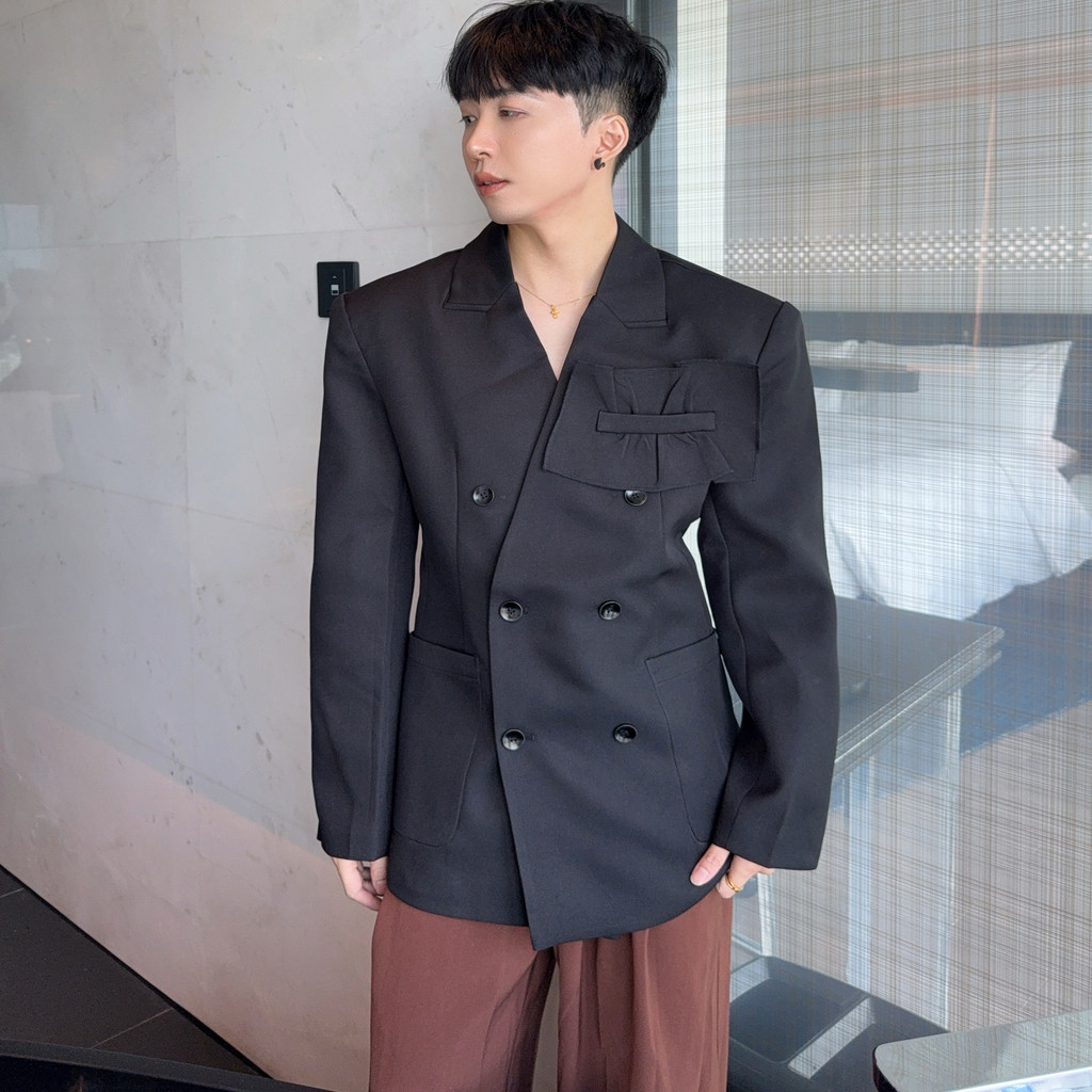 Robin [สไตล์เกาหลีที่สวยหรู] Blazer High-End แคบ-เอวไหล่เบาะ Blazer ผู้ชายเกาหลีรุ่น High-Shaped Pro