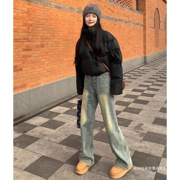 กางเกงยีนส์ขายาว jinn jeans กางเกงยีนส์อเมริกันบุขนกำมะหยี่หนาพิเศษสำหรับผู้หญิงฤดูใบไม้ร่วงและฤดูหน