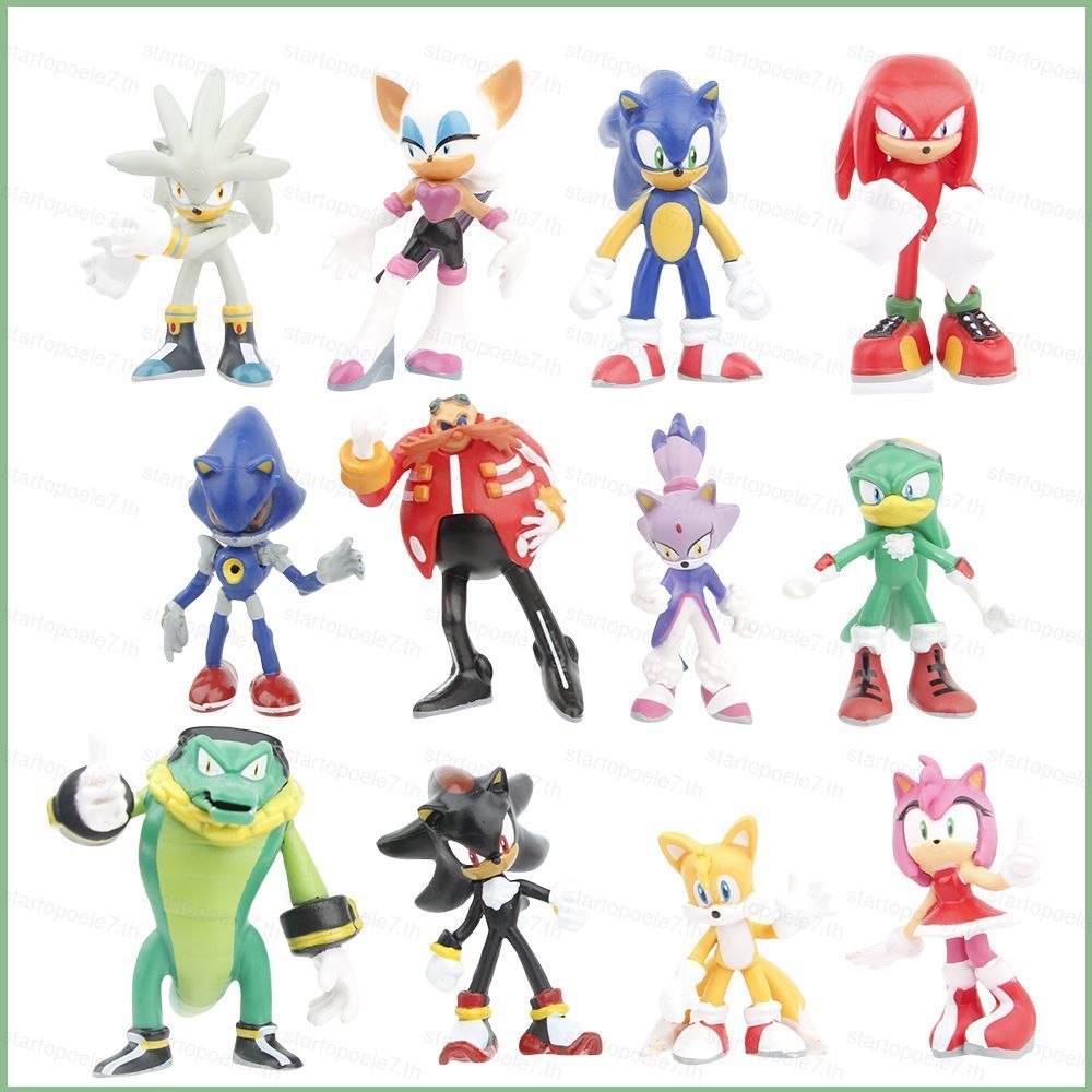 12 ชิ้น Sonic The Hedgehog Action Figure Knuckles the Echidna Shadow the Hedgehog Rouge the Bat Prow