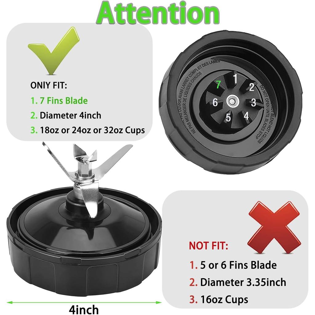 2 Packs Ninja Blender Cups & 7 Fins Ninja Blender Blade Replacement Compatible with Ninja Blender BN