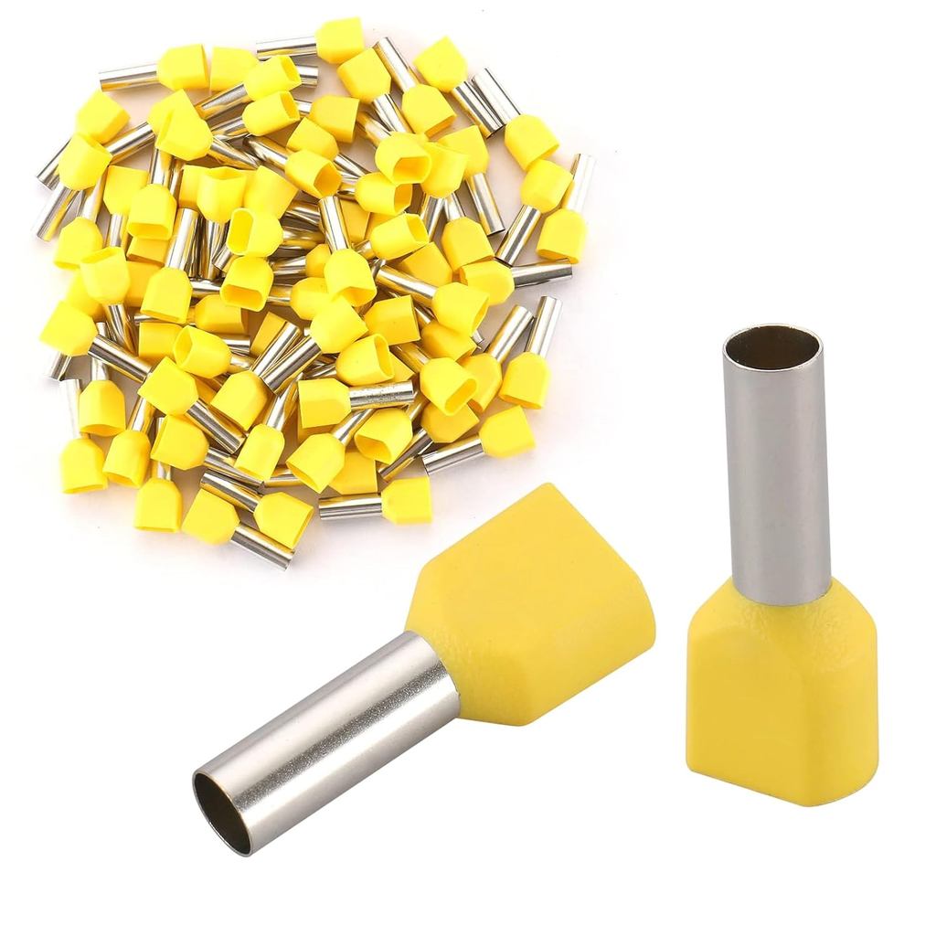 Baomain 100-Pack AWG 10/6.0mm2 ลวดทองแดง Crimp Connector Twin ฉนวน Ferrule Pin สายไฟ End Terminal TE