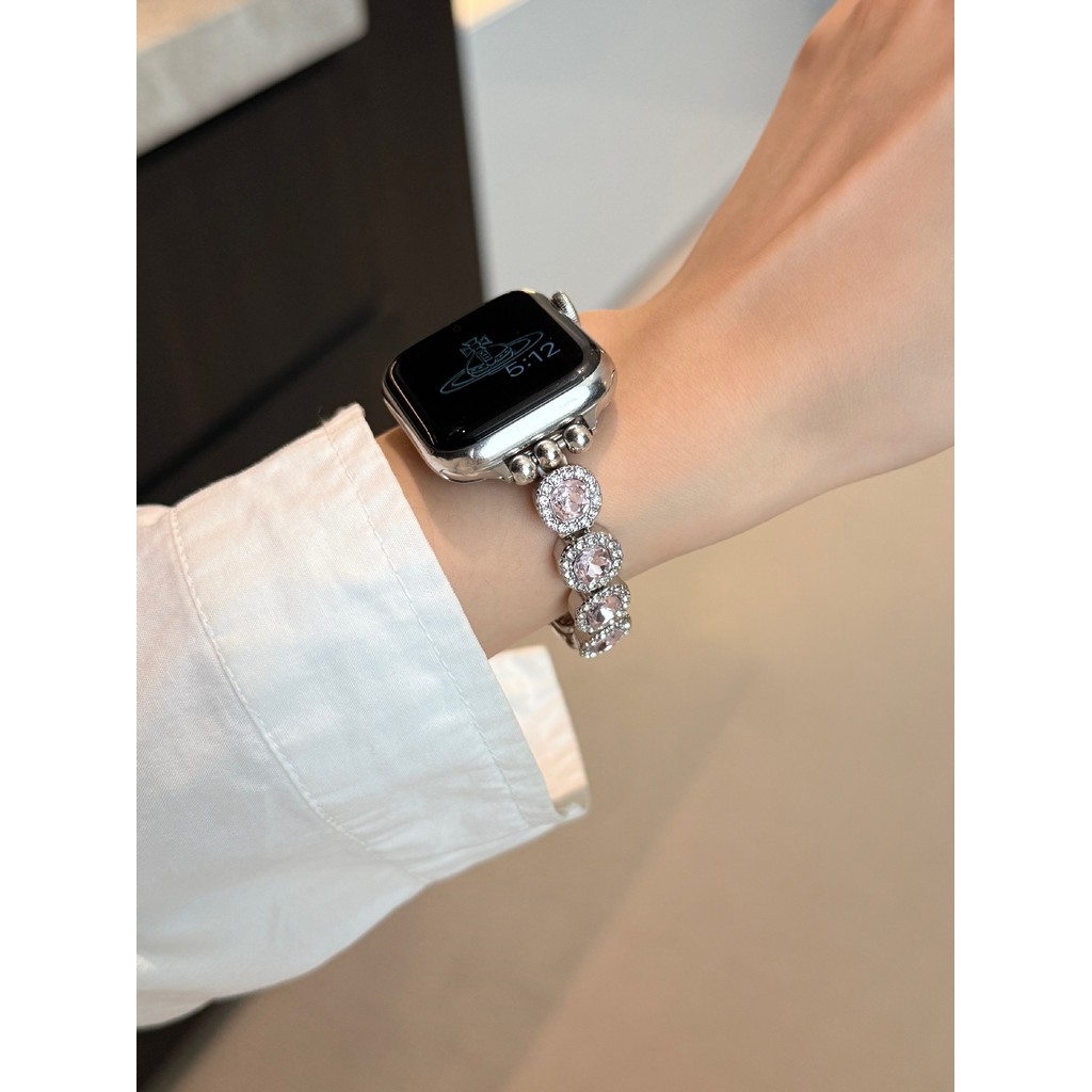 Saturn Metal Queen Round Diamond Elastic Strap/App-le iwatch 10th Generation 98765UltraSE Fashion St