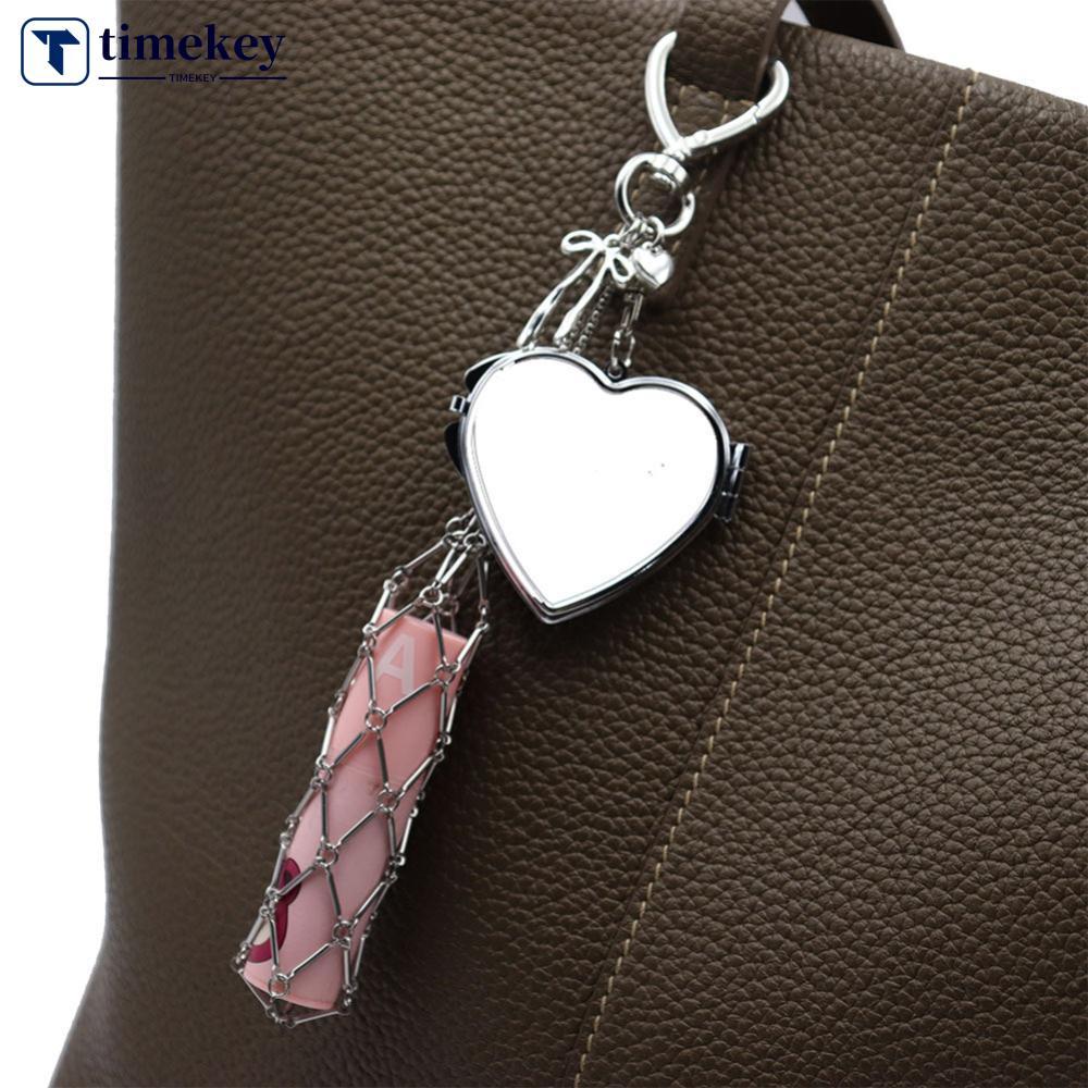 TIMEKEY ลิปสติกเก็บกระเป๋าตาข่ายกระเป๋าจี้ผู้ถือลิปสติก Chic Metallic Finish ทุกวันพกพา Essential อิ