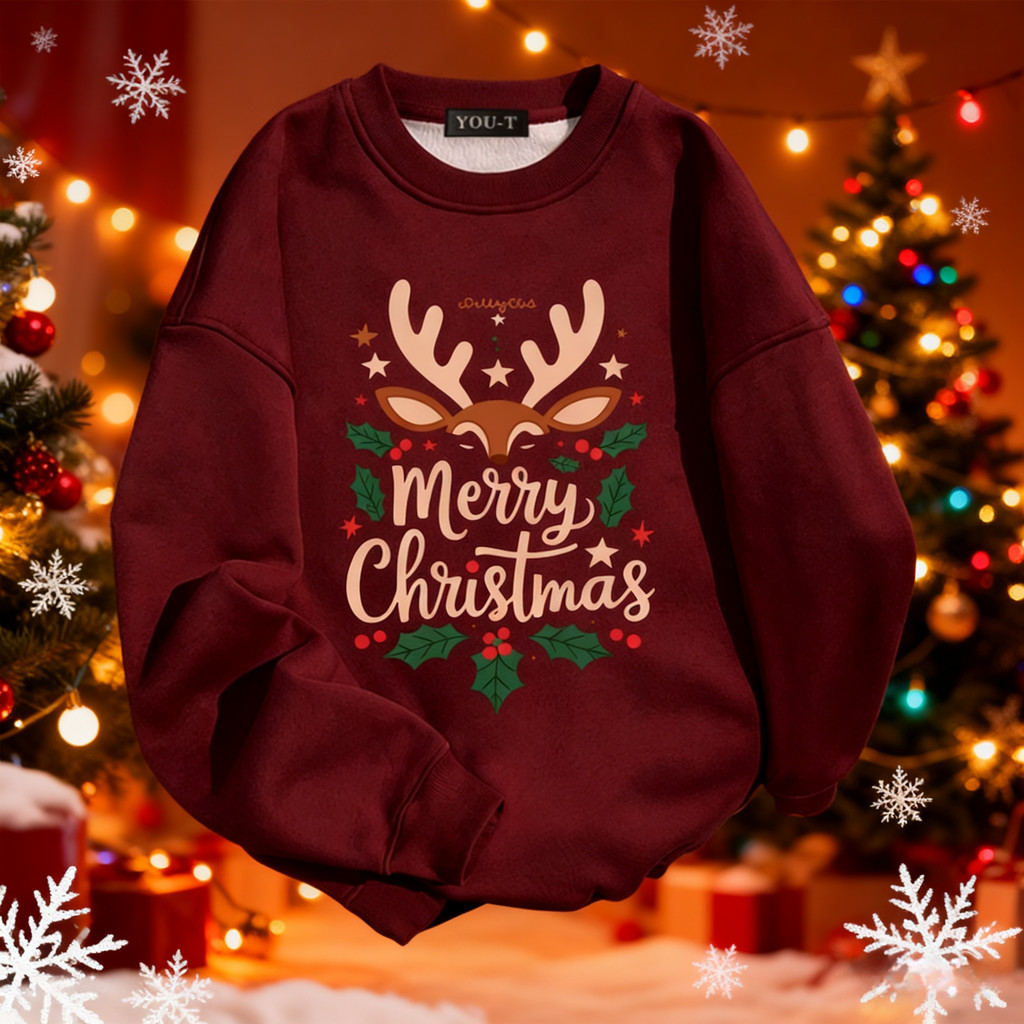 Sea.Tee [COD]  สเวตเตอร์ แขนยาว ทรงหลวม แบบลำลองเกาหลี Printed ‘Merry Christmas05’  [การจัดส่งในท้อถิ่น]