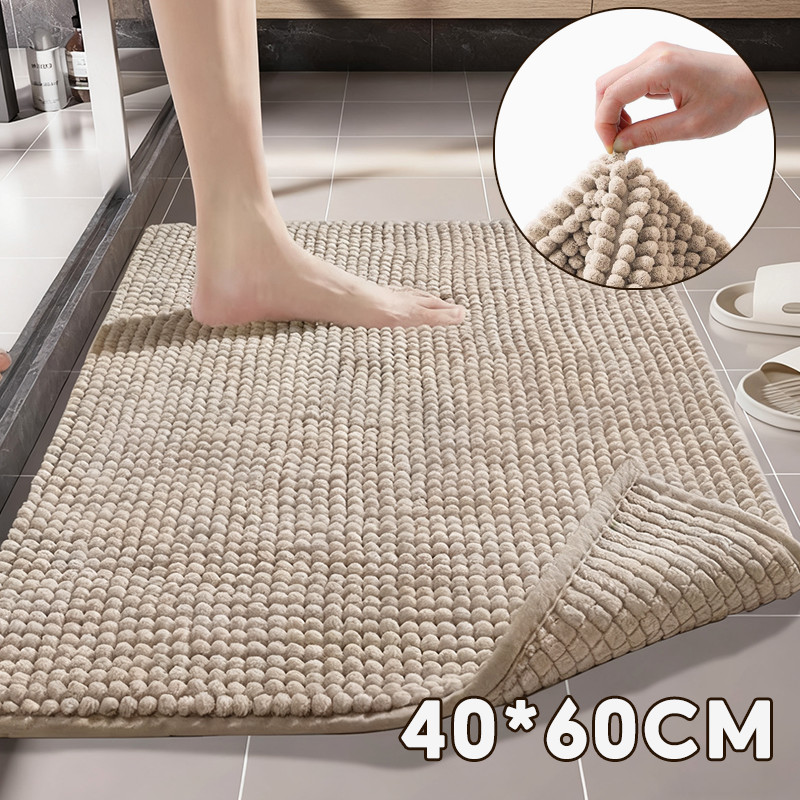 พรมเช็ดเท้าห้องน้ำ ขนาด 40x60 ซม. ซับน้ำเร็ว แห้งไว ด้านกันลื่น ป้องกันลื่นล้ม ทนทาน ง่าย หน้าอ่าง-ประตูห้องน้ำ