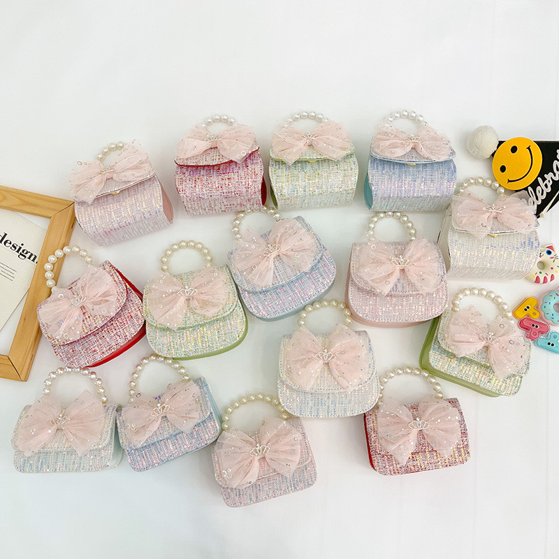 Children's Bags Korean Princess Crossbody Bag Cartoon Cute Bow Handbag Chic Chanel-Style Chain Shoul