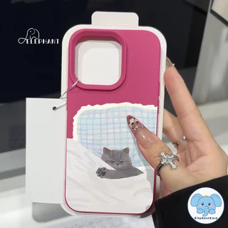 สำหรับ IPhone 13 17 Air 15 11 16 12 14 Pro Max XR X XS Max 7 15 16 8 Plus เคสหนังคู่รักลายแมวสีเทาน่ารักกำลังนอนหลับ