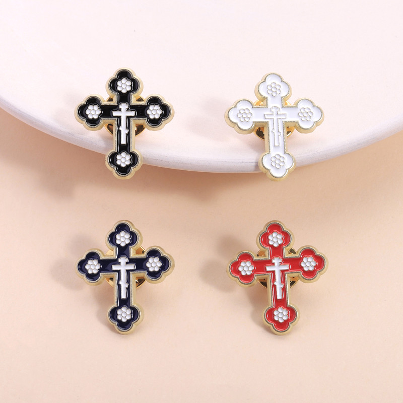 Christian Cross Shape Badge เข็มกลัดที่ระลึกศาสนาตกแต่งด้วยกลีบเนื้อเคลือบ Pin เสื้อผ้ากระเป๋าเป้สะพายหลังอุปกรณ์เสริมของขวัญ
