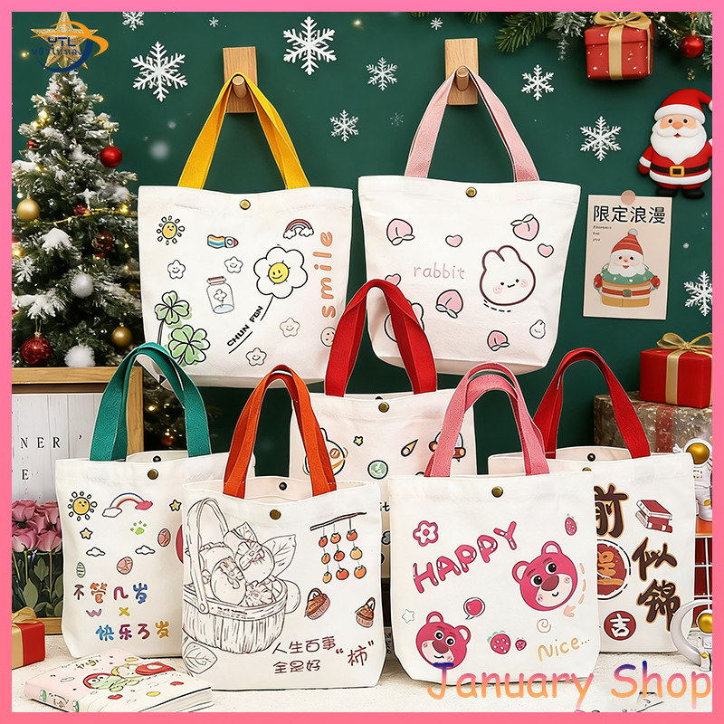 Christmas🎄กระเป๋าสำหรับผู้หญิง กระเป๋าถือ ผ้าแคนวาส สไตล์เกาหลี 6สี