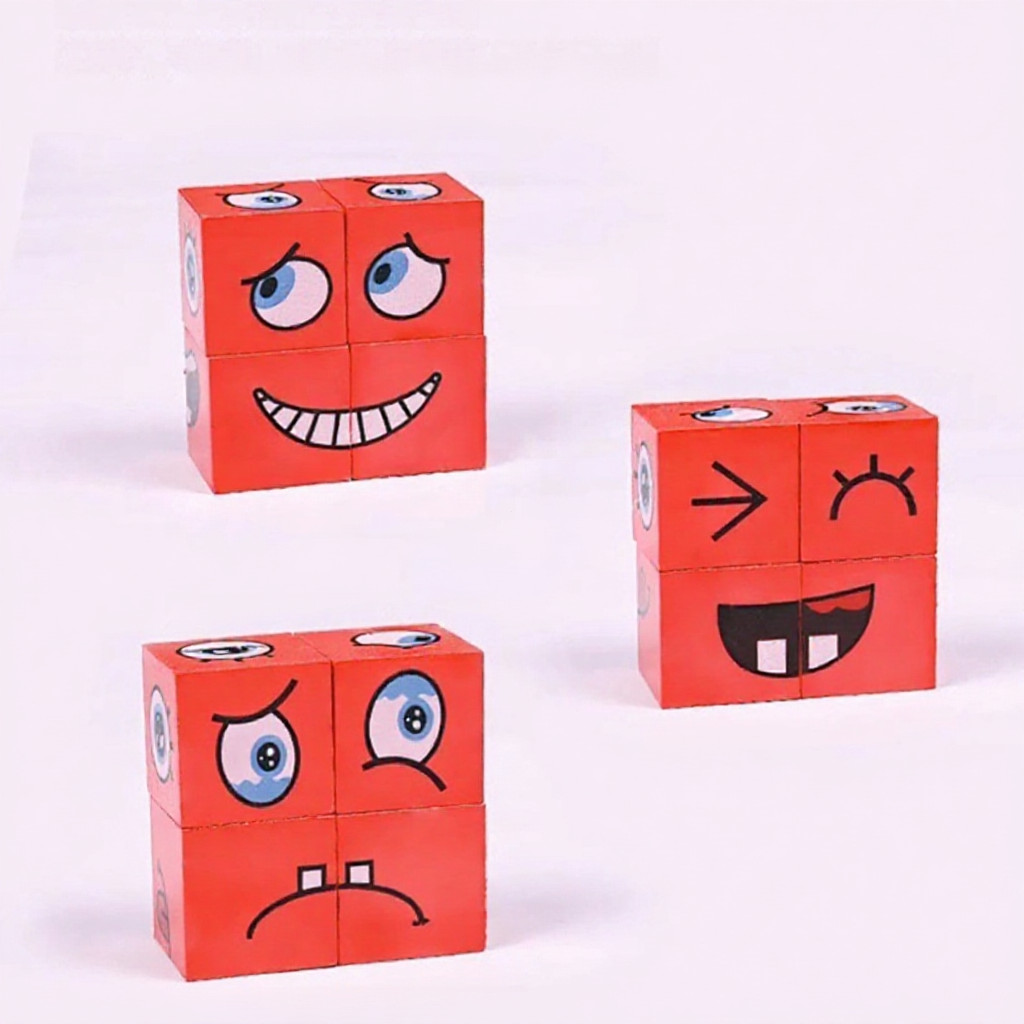 Cube Face เปลี่ยนบล็อกตัวต่อเกมกระดาน Expression ปริศนาไม้บล็อกของเล่นเพื่อการศึกษาสําหรับของขวัญเด็