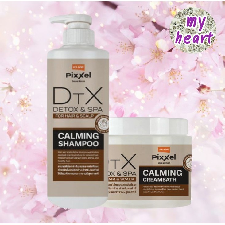 LOLANE Pixxel Detox & Spa Calming Shampoo 550 ml / Creambath 475 g แชมพูสูตรผมทำสี เพื่อผมสะอาด ป้องกันสีผมซีดจาง