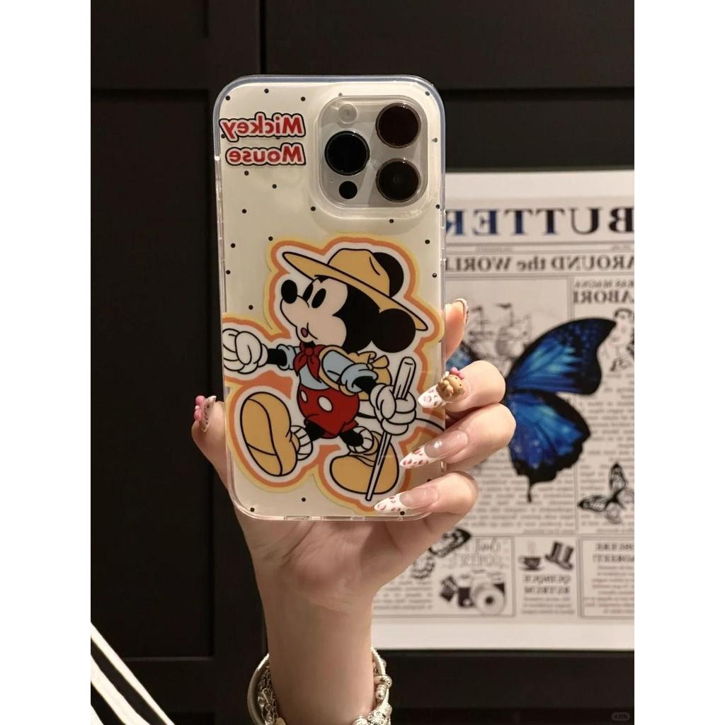 Adventure Mickey iPhone16 เคสโทรศัพท์มือถือ 16e พื้นหลังสีขาว IMD สองชั้น iPhone14 รูขนาดใหญ่ XR ใหม