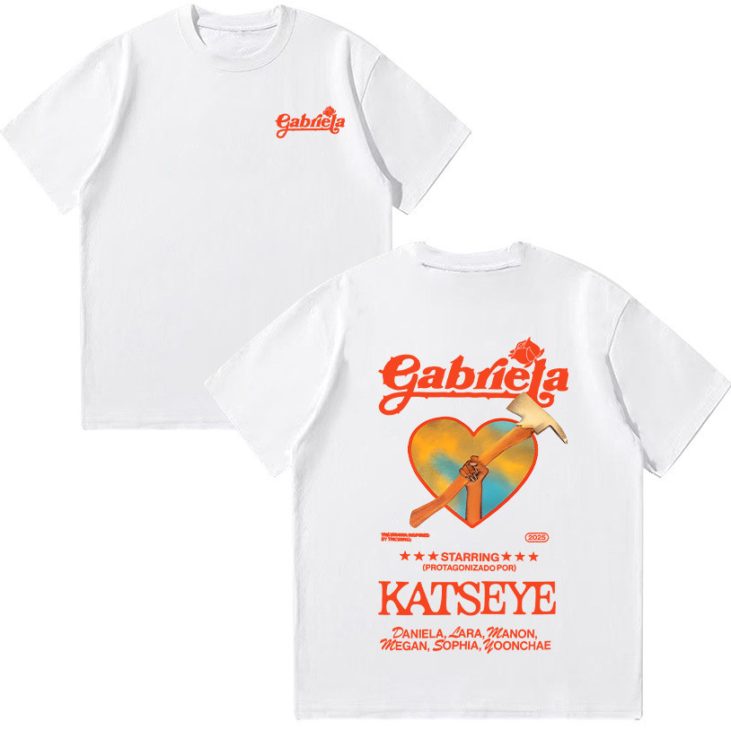Katseye Gabriela ฤดูร้อนผ้าฝ้ายเสื้อยืดผู้หญิงแขนสั้น Y2K แฟชั่น O คอ