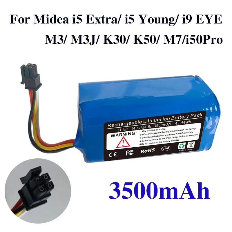 14.4v 14.8v 3500mAh แบตเตอรี่แบบชาร์จไฟได้สําหรับ Midea เครื่องดูดฝุ่นหุ่นยนต์ i5Extra.i5 Young.i9 E