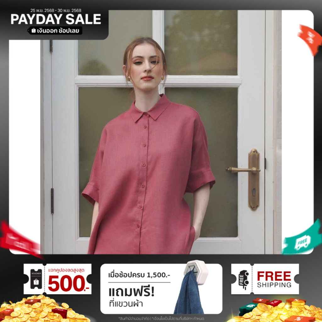 INCO WOMEN เสื้อเชิ้ต เสื้อโอเวอร์ไซส์ คอปก สำหรับผู้หญิง ผ้าลินิน สวมใส่ง่าย สบาย เบา