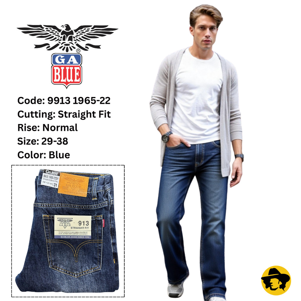 GA BLUE Brand Men Straight Fit Normal Rise Jeans (9913-1965)