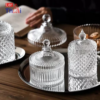 LerThai ถ้วยแก้ว+ฝาปิด ถ้วยแก้วคริสตัลพร้อมฝาปิด ถ้วยผอบ สไตล์ยุโรป Crystal glass jar