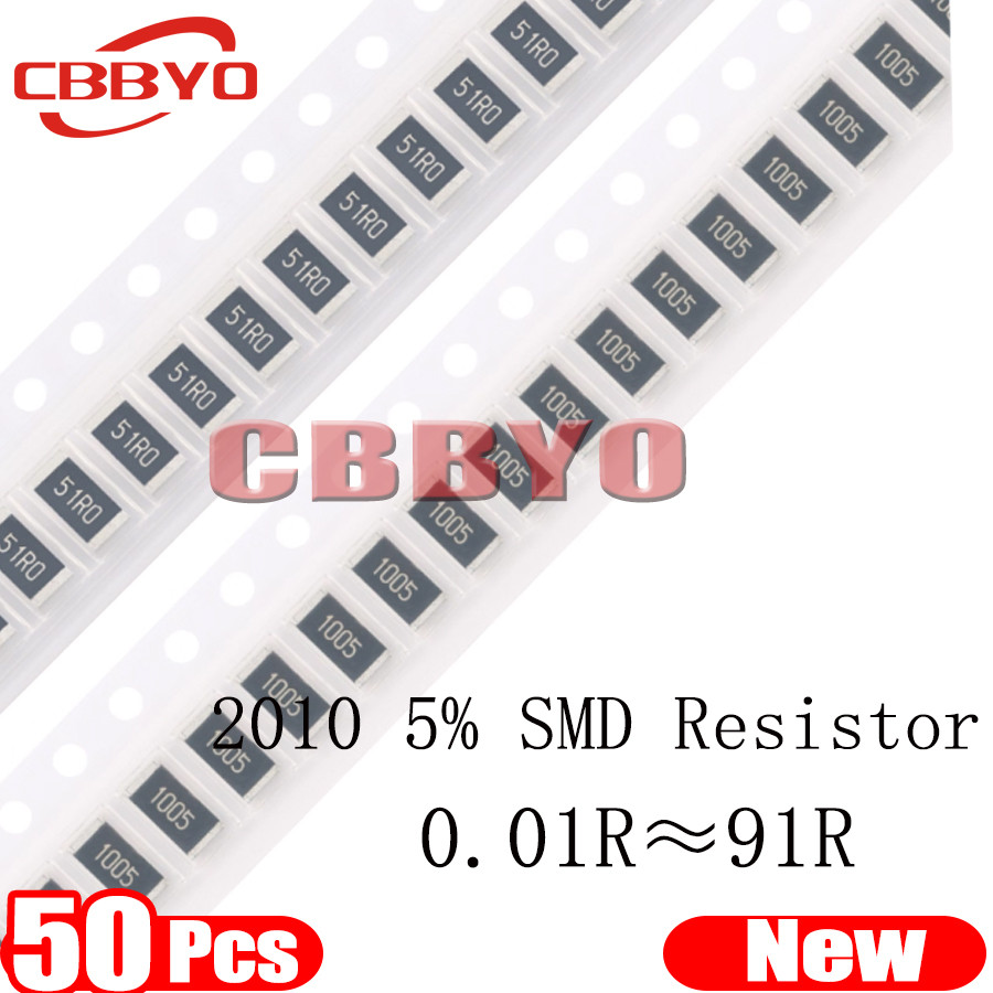 50 ชิ้น 2010 5% ตัวต้านทาน SMD 0.01R0.03R0.05R0.1R0.15R0.2R0.3R0.5R2R3.3R10R20R51R100R200R330R1K1.2K