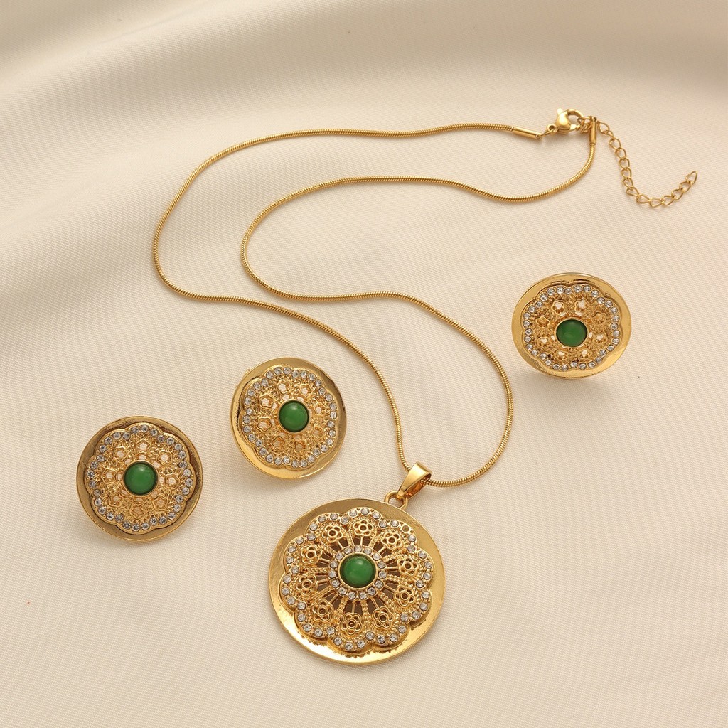 จี้ Micro-Inlaid สร้อยคอรอบเข็มทิศจี้ชุดทองแดง Gold-Plated Retro เครื่องประดับตะวันออกกลาง aa07 แปดส