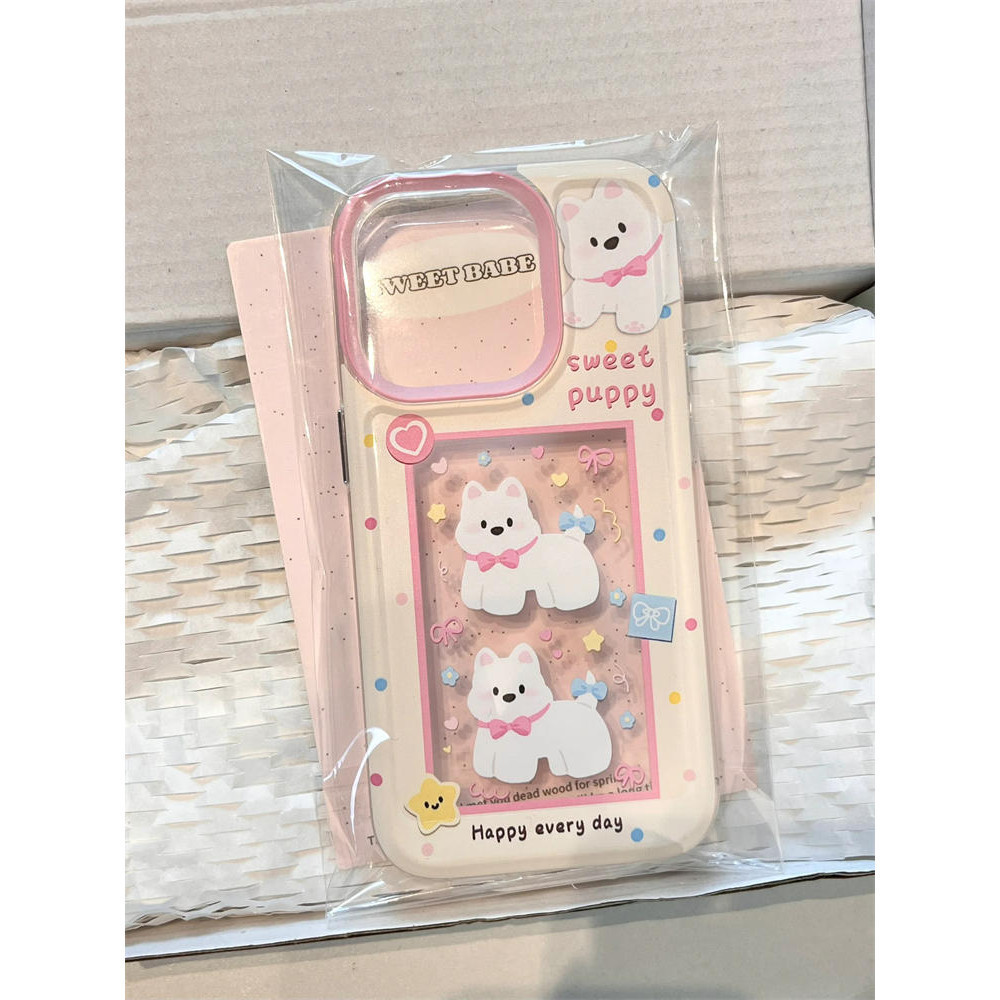 Ins กรอบรูปน่ารักลูกสุนัขสีขาวตลกนุ่มโปร่งใส Anti-Fall เคสโทรศัพท์สําหรับ iPhone 16 Promax 15 Promax 12 13 Mini 14plus 11 Pro Max X XS XR XS Max 7 8 plus Se2020 6G 6Plus