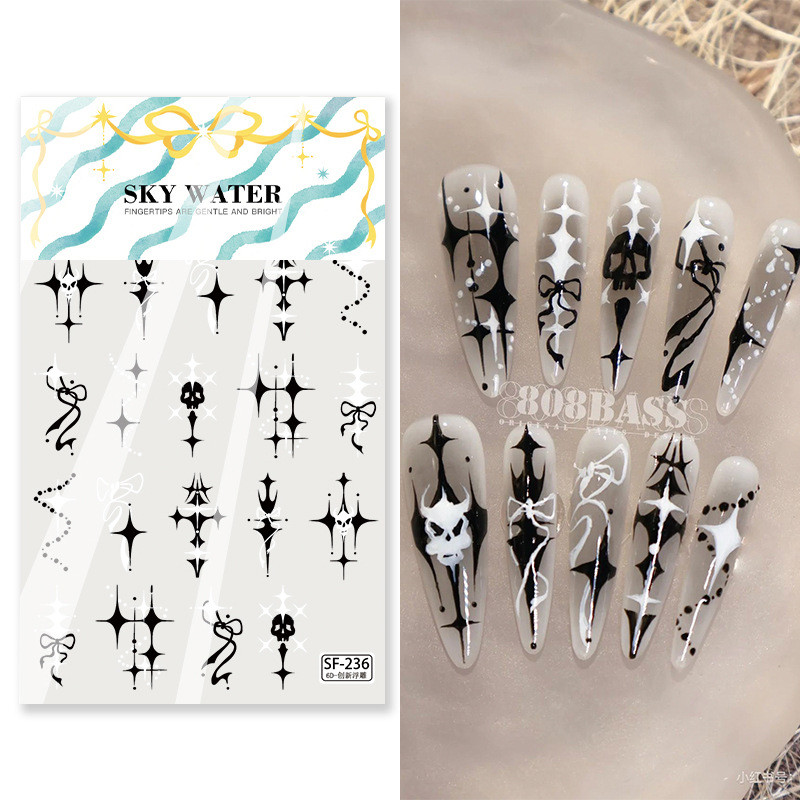 [คําแนะนําร้านค้า] Sky Gothic Style Crow Star Stand Dark Nails Sticker นูน Sweet Cool Hot Girl Niche