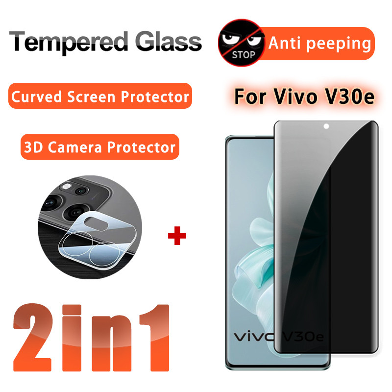 2 IN 1 ฟิล์มกันรอย Vivo V30e ฟิล์มกระจกเทมเปอร์โค้งสำหรับ Vivo V30e V50e V40e V40 V60 V50 V30 Pro 3D