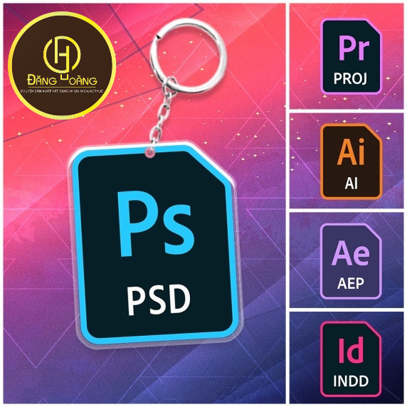 พวงกุญแจไมก้ามีโลโก้ Adobe Photoshop, Illustrator, Indesign, After Effects, Premiere Pro, พวงกุญแจสํ