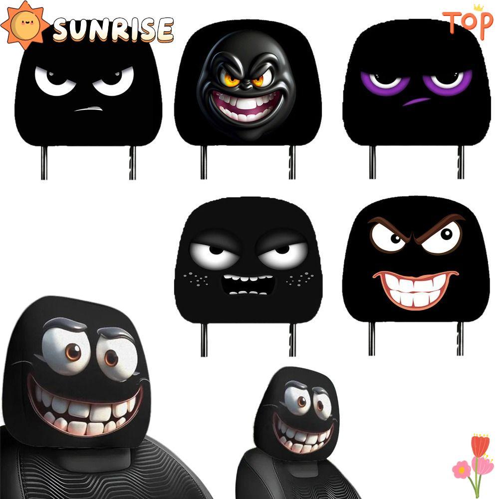 SUNRISE ผ้าคลุมพนักพิงศีรษะรถยนต์, ผ้าคลุมเบาะรถยนต์อเนกประสงค์ระบายอากาศได้, บุคลิกภาพยืดหยุ่นกันฝุ่นหมอนรองศีรษะเบาะรถยนต์ฮาโลวีน