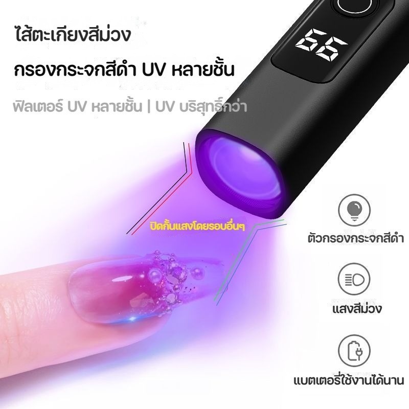 ไฟอบเล็บเจล เครื่องอบเล็บขนาดพกพา ไฟฉายอบเล็บเเบบพกพา UV Led พกพาง่าย แห้งเร็ว ใช้งานได้ยาวนาน - รูปที่ 6