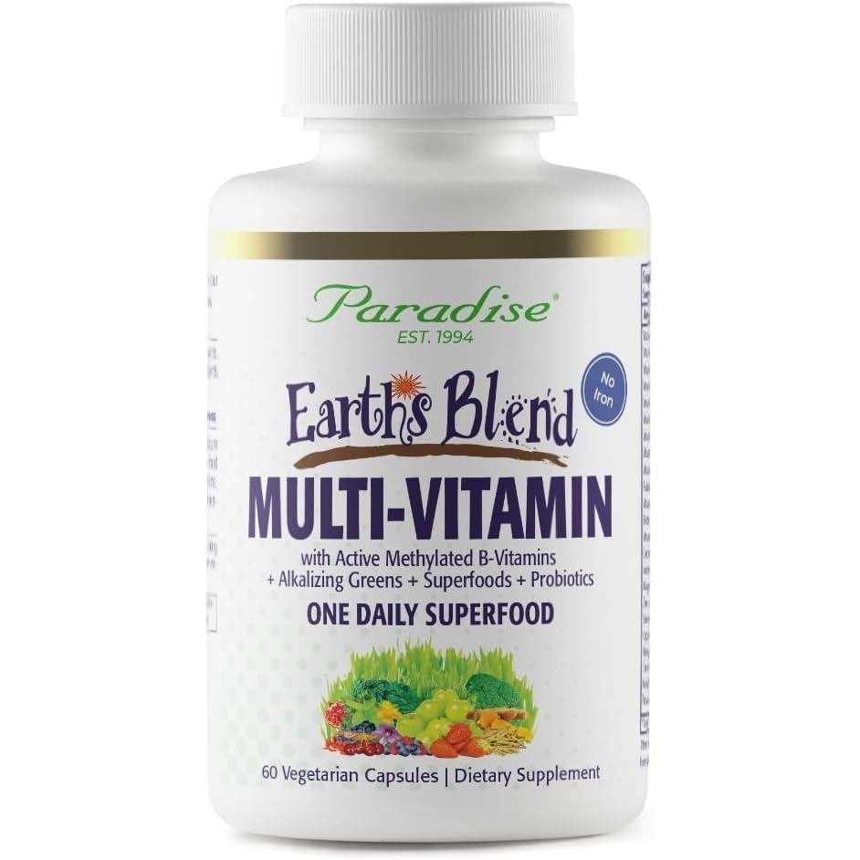 Paradise Herbs Earths Blend Once Daily Multivitamin for Men, No Iron, 48 Organic Superfoods, Probiot
