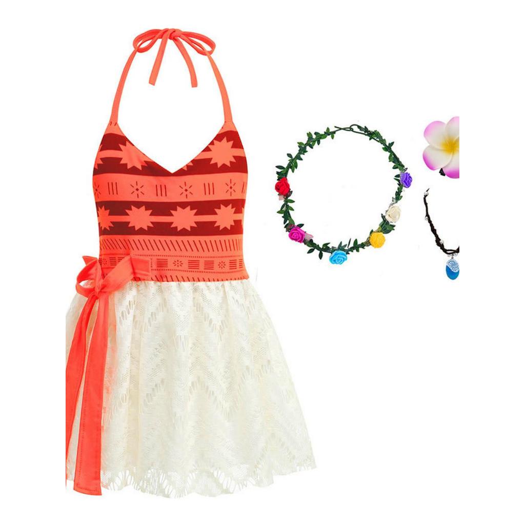 ชุดคริสมาส Moana กระโปรงลูกไม้สั้นคริสต์มาสเด็ก Ocean Romance Moana ชุดเจ้าหญิง Moana จั๊มสูทเด็กหญิ