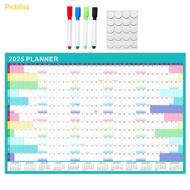 Picbliss 2025 ปฏิทินติดผนัง Yearly Wall Planner 2025 Full Year to View ปฏิทินพร้อม Marker Erasable แ