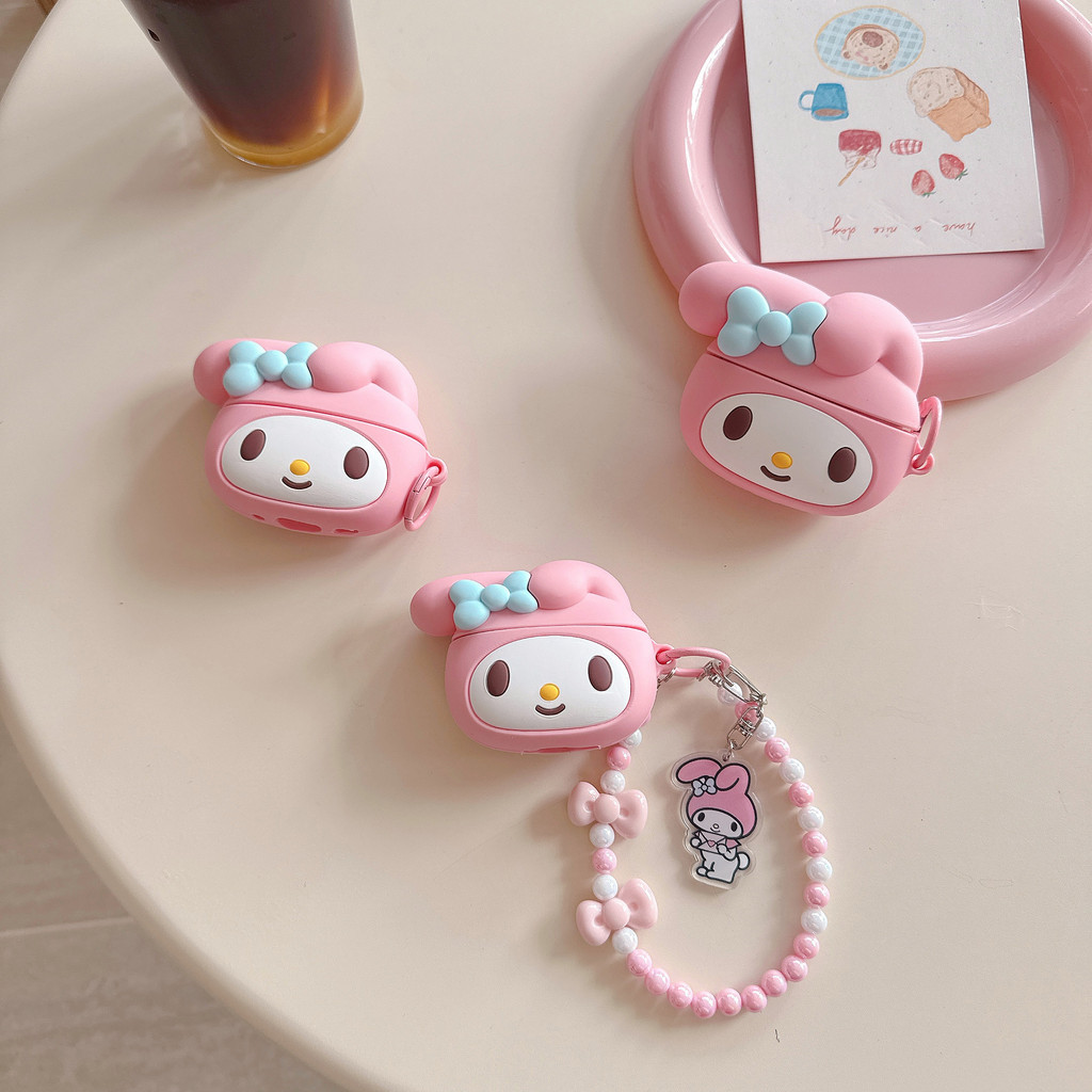 การ์ตูนโบว์ Melody Sanrio 3D ซิลิโคนสําหรับ AIRPODS 1 2 4ANC PRO3 ฝาครอบป้องกันชุดหูฟังปลอกกรณี
