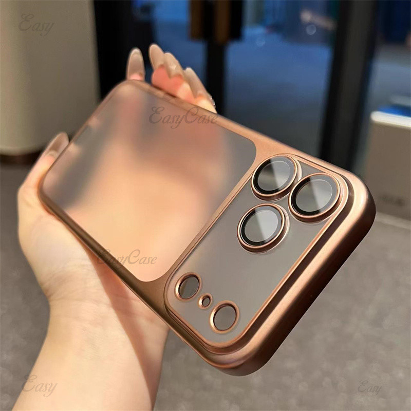 หรูหราเลเซอร์หน้าต่างขนาดใหญ่ exvimer matte โปร่งแสงเคสโทรศัพท์สําหรับ iPhone 17 16 15 14 13 Pro max กรณีกันกระแทก Anti-Fingerprints hard ปกหลัง